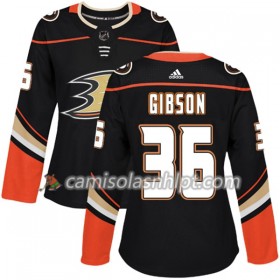 Camisola Anaheim Ducks John Gibson 36 Adidas 2017-2018 Preto Authentic - Mulher